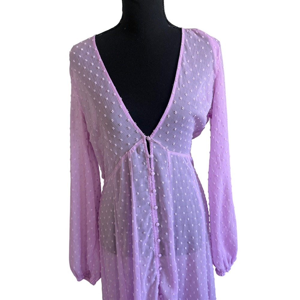 Express x Rocky Barnes Lilac Dot Sheer Maxi Dress Small Fairycore Ethereal Boho - Picture 2 of 7